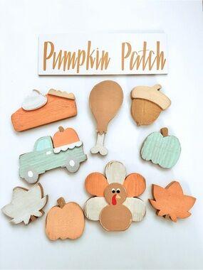 Pumpkin Patch Wooden Fall Magnet Set - Pastel Orange & Mint